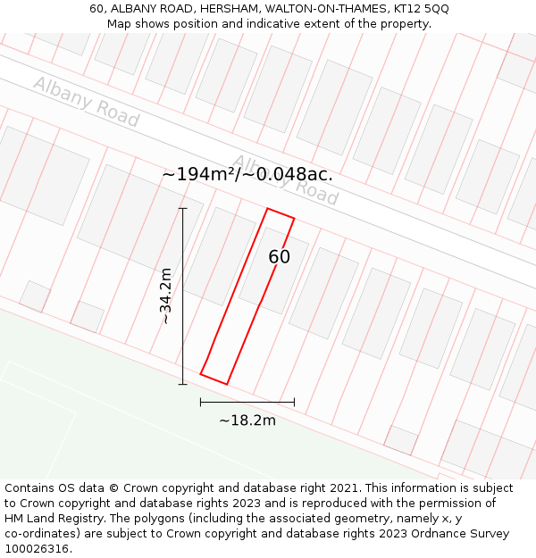 60, ALBANY ROAD, HERSHAM, WALTON-ON-THAMES, KT12 5QQ: Plot and title map