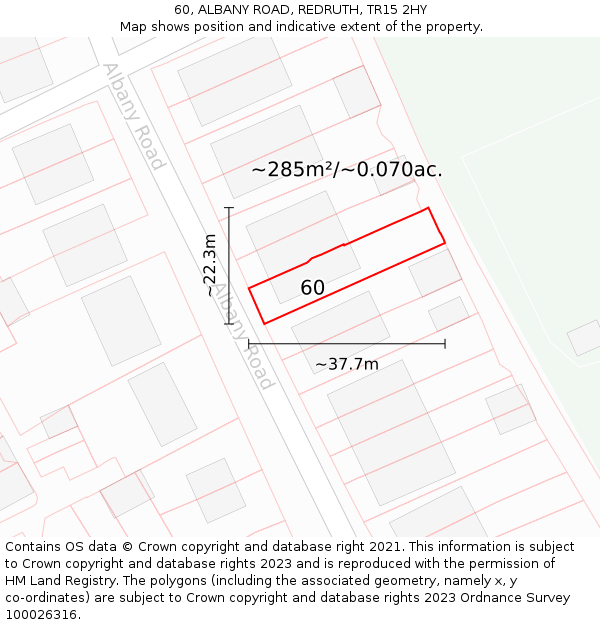 60, ALBANY ROAD, REDRUTH, TR15 2HY: Plot and title map