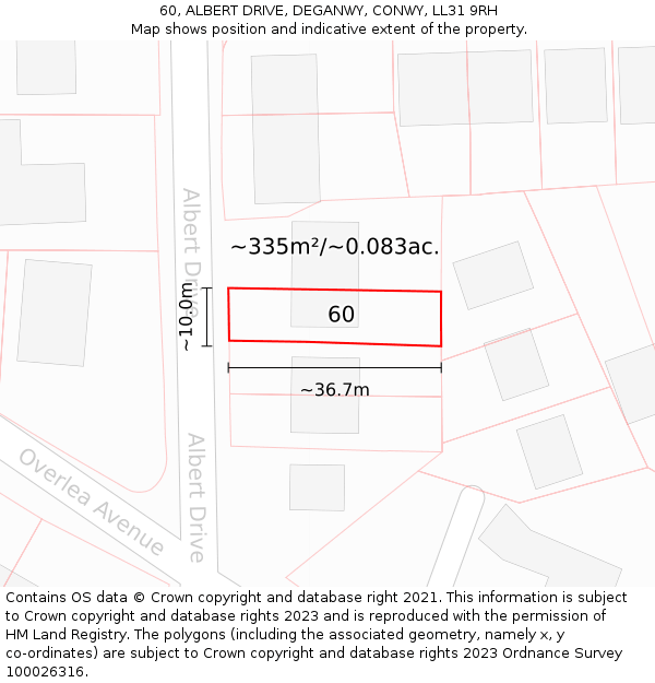 60, ALBERT DRIVE, DEGANWY, CONWY, LL31 9RH: Plot and title map