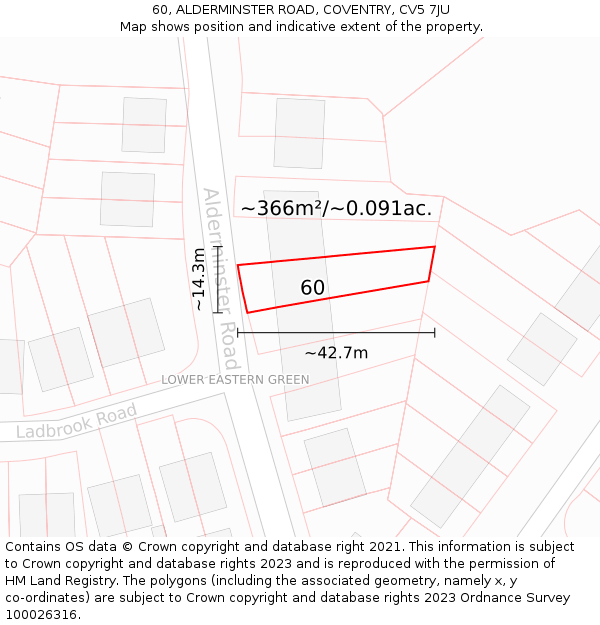 60, ALDERMINSTER ROAD, COVENTRY, CV5 7JU: Plot and title map