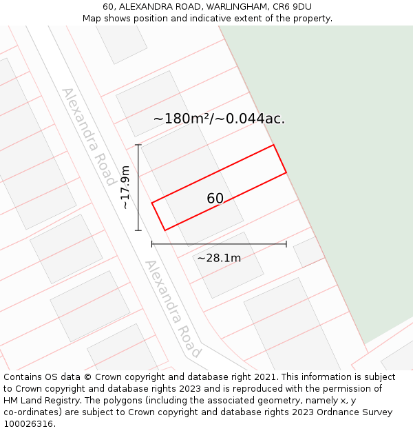 60, ALEXANDRA ROAD, WARLINGHAM, CR6 9DU: Plot and title map