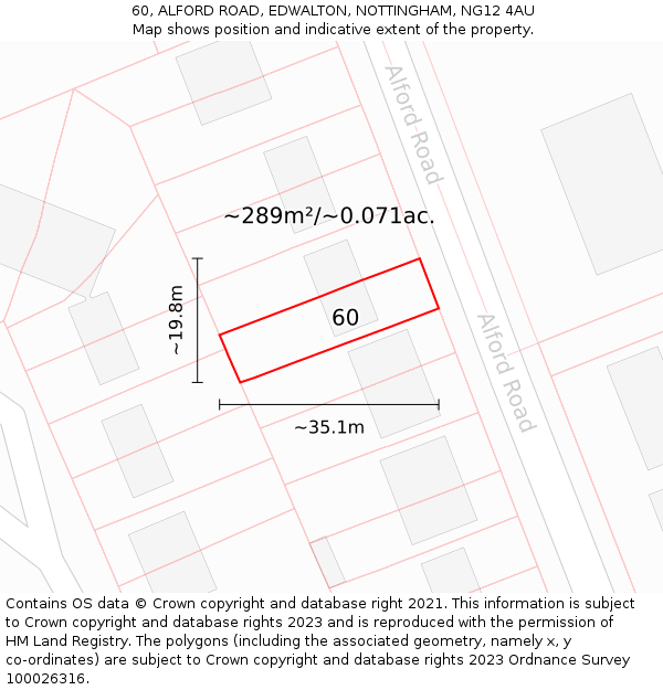 60, ALFORD ROAD, EDWALTON, NOTTINGHAM, NG12 4AU: Plot and title map