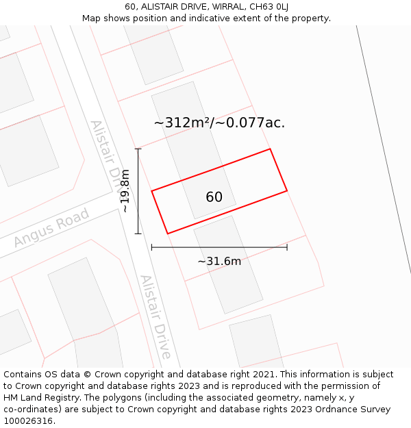 60, ALISTAIR DRIVE, WIRRAL, CH63 0LJ: Plot and title map