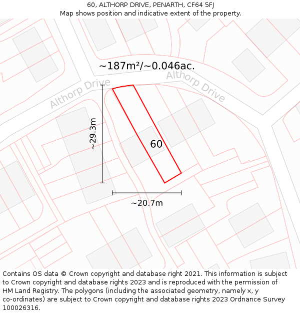 60, ALTHORP DRIVE, PENARTH, CF64 5FJ: Plot and title map