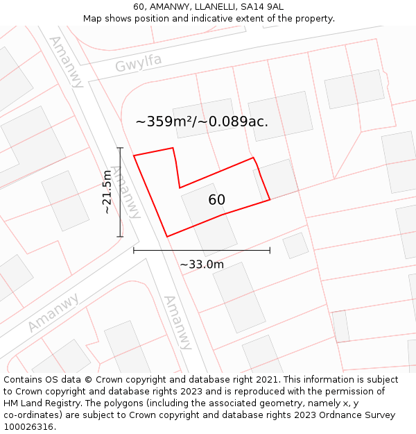 60, AMANWY, LLANELLI, SA14 9AL: Plot and title map