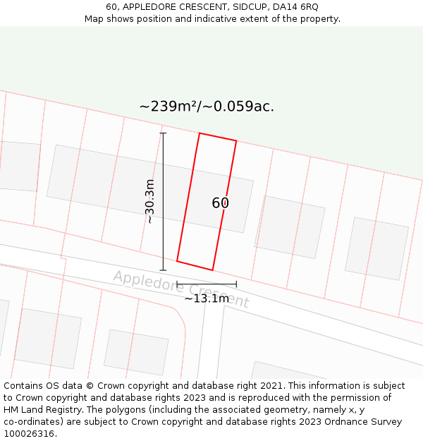 60, APPLEDORE CRESCENT, SIDCUP, DA14 6RQ: Plot and title map