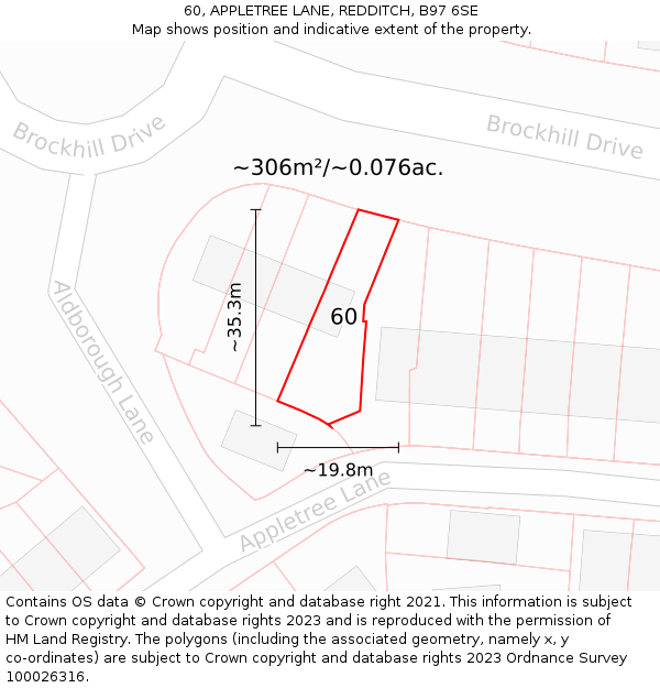 60, APPLETREE LANE, REDDITCH, B97 6SE: Plot and title map