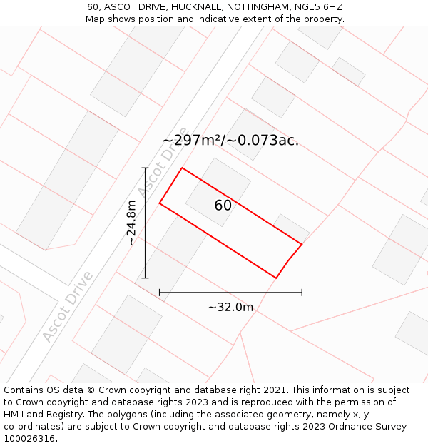 60, ASCOT DRIVE, HUCKNALL, NOTTINGHAM, NG15 6HZ: Plot and title map