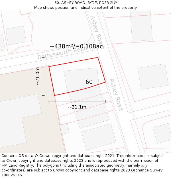 60, ASHEY ROAD, RYDE, PO33 2UY: Plot and title map