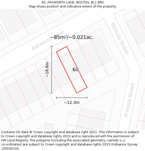 60, ASHWORTH LANE, BOLTON, BL1 8RD: Plot and title map