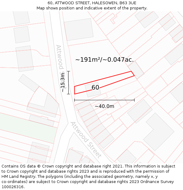 60, ATTWOOD STREET, HALESOWEN, B63 3UE: Plot and title map