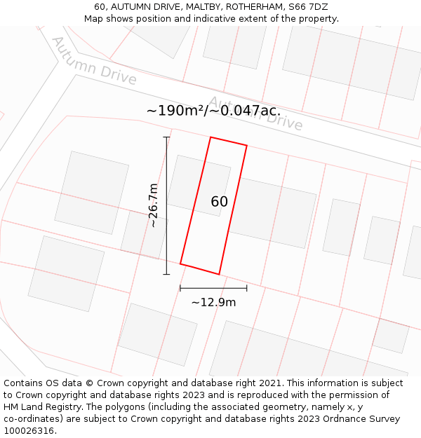 60, AUTUMN DRIVE, MALTBY, ROTHERHAM, S66 7DZ: Plot and title map