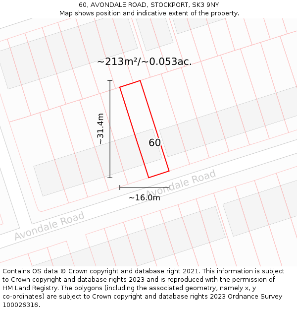 60, AVONDALE ROAD, STOCKPORT, SK3 9NY: Plot and title map