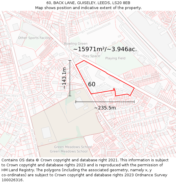 60, BACK LANE, GUISELEY, LEEDS, LS20 8EB: Plot and title map