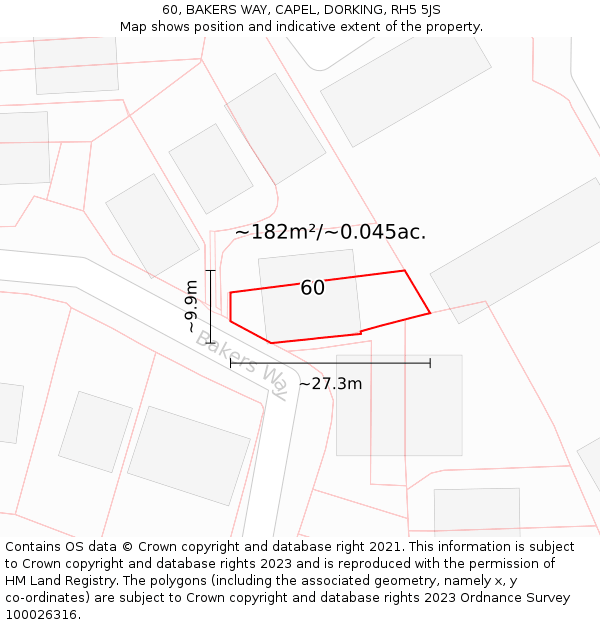 60, BAKERS WAY, CAPEL, DORKING, RH5 5JS: Plot and title map