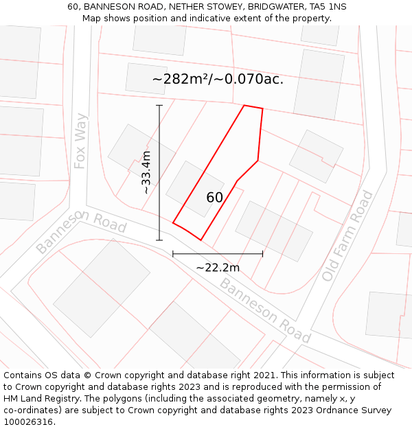 60, BANNESON ROAD, NETHER STOWEY, BRIDGWATER, TA5 1NS: Plot and title map