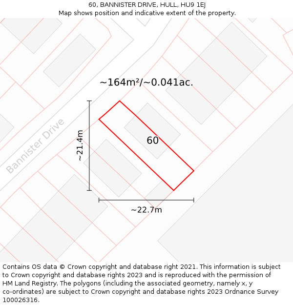 60, BANNISTER DRIVE, HULL, HU9 1EJ: Plot and title map