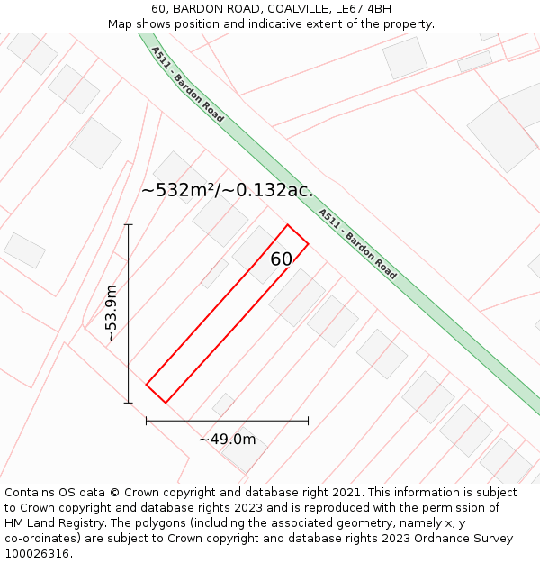 60, BARDON ROAD, COALVILLE, LE67 4BH: Plot and title map