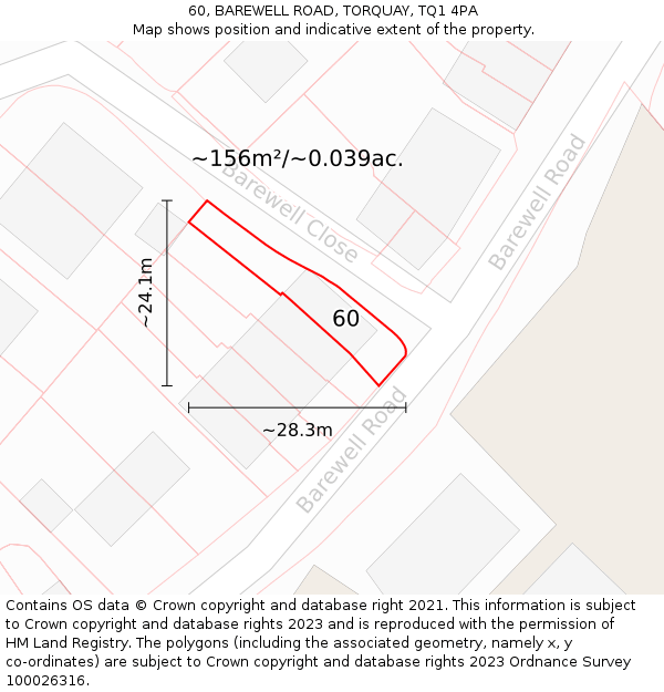 60, BAREWELL ROAD, TORQUAY, TQ1 4PA: Plot and title map