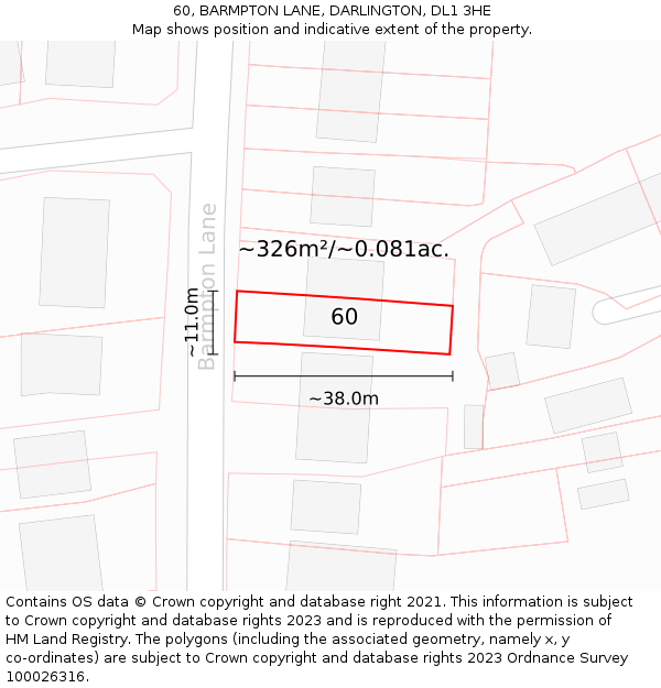 60, BARMPTON LANE, DARLINGTON, DL1 3HE: Plot and title map