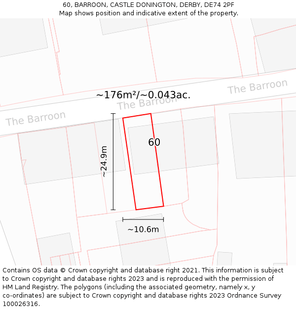 60, BARROON, CASTLE DONINGTON, DERBY, DE74 2PF: Plot and title map