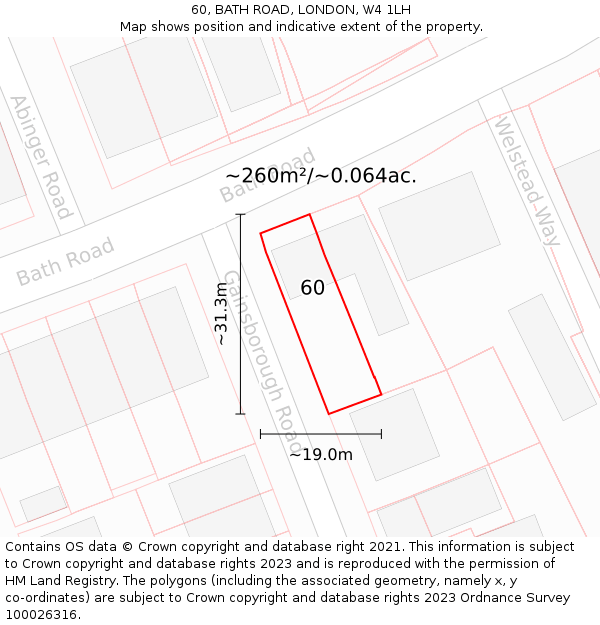 60, BATH ROAD, LONDON, W4 1LH: Plot and title map