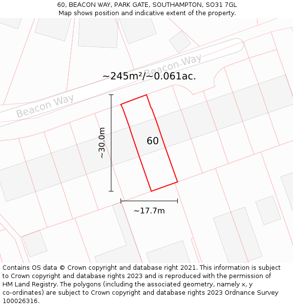 60, BEACON WAY, PARK GATE, SOUTHAMPTON, SO31 7GL: Plot and title map