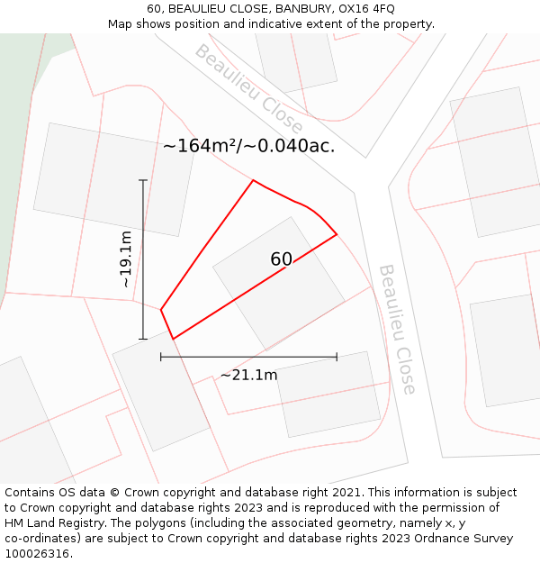 60, BEAULIEU CLOSE, BANBURY, OX16 4FQ: Plot and title map