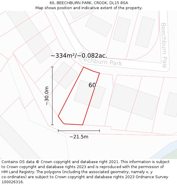 60, BEECHBURN PARK, CROOK, DL15 8SA: Plot and title map