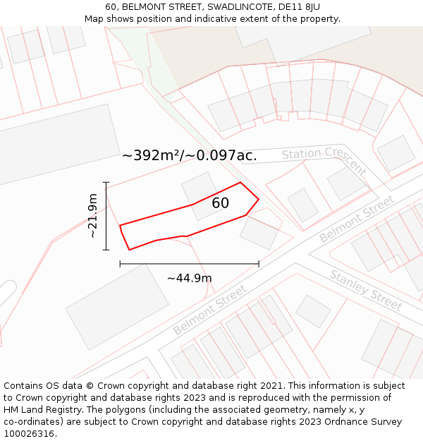 60, BELMONT STREET, SWADLINCOTE, DE11 8JU: Plot and title map