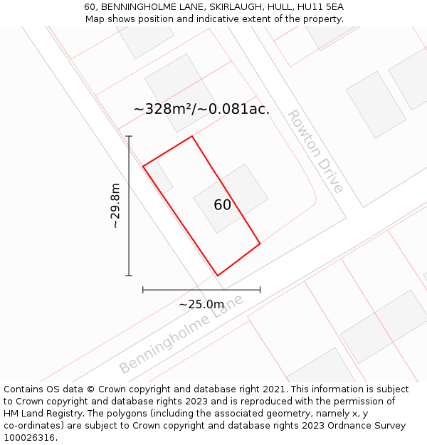 60, BENNINGHOLME LANE, SKIRLAUGH, HULL, HU11 5EA: Plot and title map