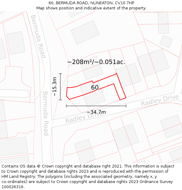 60, BERMUDA ROAD, NUNEATON, CV10 7HP: Plot and title map