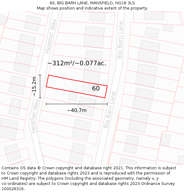 60, BIG BARN LANE, MANSFIELD, NG18 3LS: Plot and title map