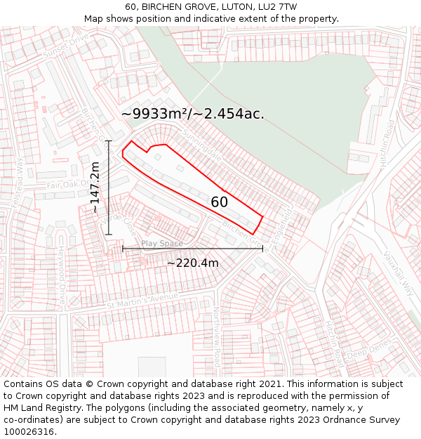 60, BIRCHEN GROVE, LUTON, LU2 7TW: Plot and title map