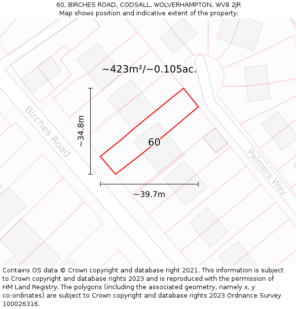 60, BIRCHES ROAD, CODSALL, WOLVERHAMPTON, WV8 2JR: Plot and title map