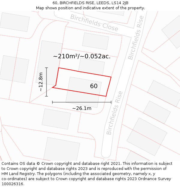 60, BIRCHFIELDS RISE, LEEDS, LS14 2JB: Plot and title map