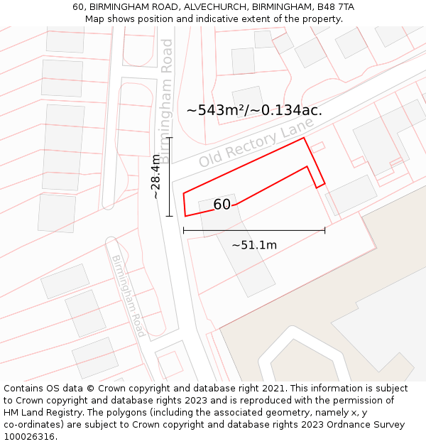 60, BIRMINGHAM ROAD, ALVECHURCH, BIRMINGHAM, B48 7TA: Plot and title map