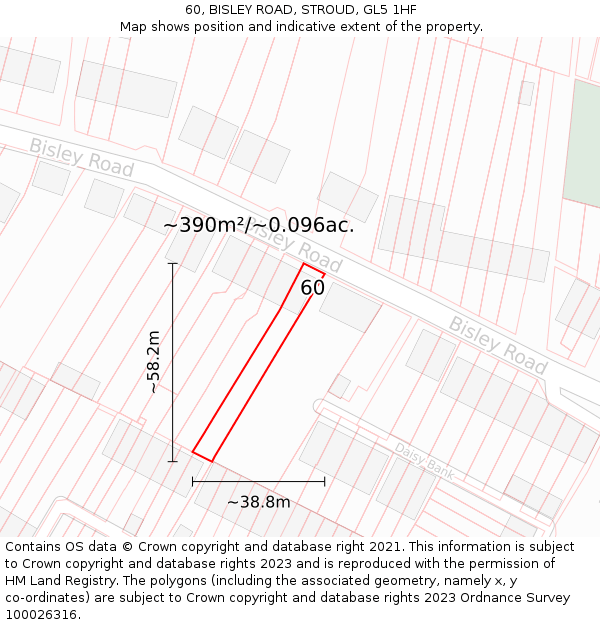 60, BISLEY ROAD, STROUD, GL5 1HF: Plot and title map