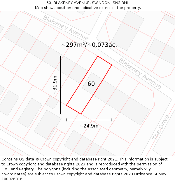 60, BLAKENEY AVENUE, SWINDON, SN3 3NL: Plot and title map