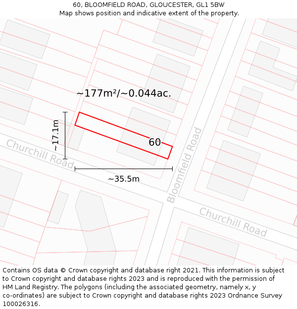 60, BLOOMFIELD ROAD, GLOUCESTER, GL1 5BW: Plot and title map