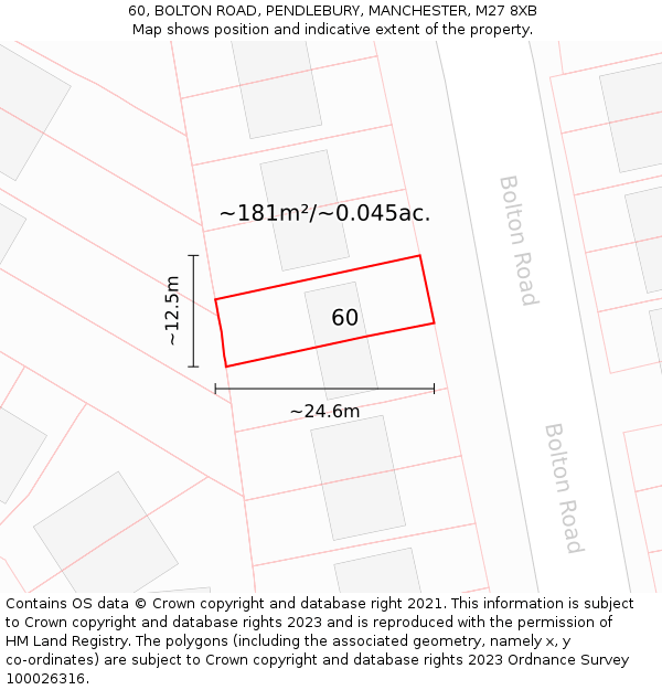 60, BOLTON ROAD, PENDLEBURY, MANCHESTER, M27 8XB: Plot and title map