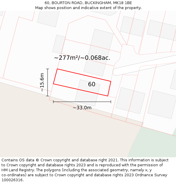 60, BOURTON ROAD, BUCKINGHAM, MK18 1BE: Plot and title map