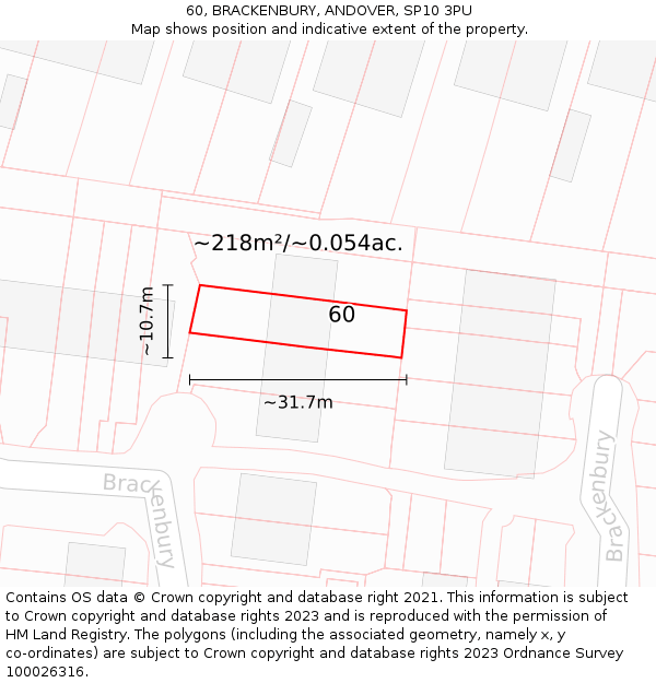 60, BRACKENBURY, ANDOVER, SP10 3PU: Plot and title map