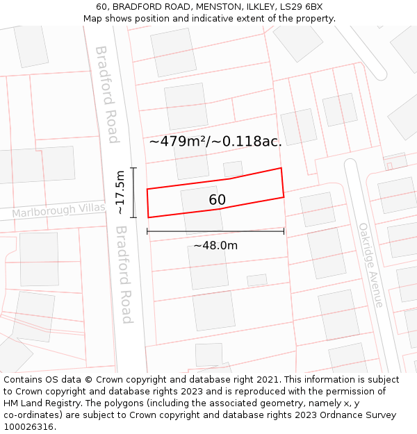 60, BRADFORD ROAD, MENSTON, ILKLEY, LS29 6BX: Plot and title map