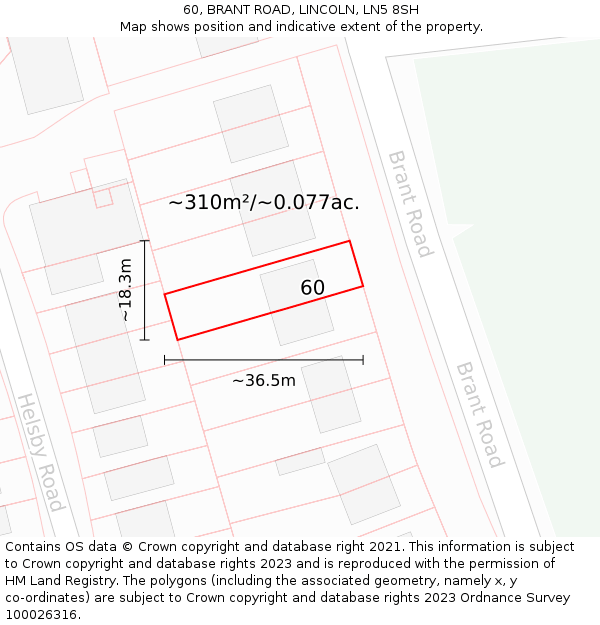 60, BRANT ROAD, LINCOLN, LN5 8SH: Plot and title map