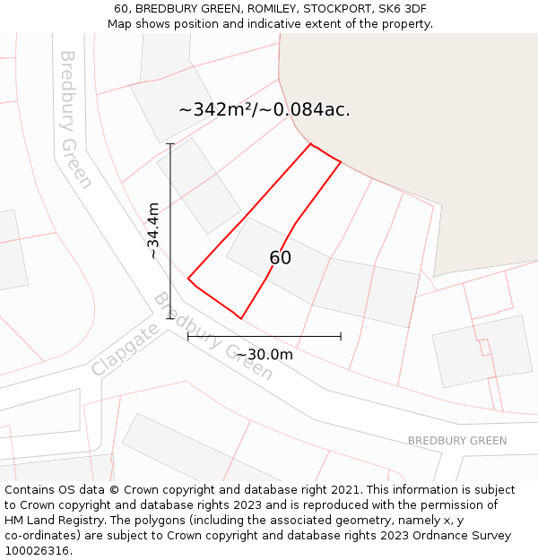 60, BREDBURY GREEN, ROMILEY, STOCKPORT, SK6 3DF: Plot and title map