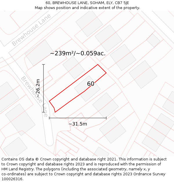 60, BREWHOUSE LANE, SOHAM, ELY, CB7 5JE: Plot and title map