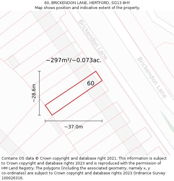 60, BRICKENDON LANE, HERTFORD, SG13 8HY: Plot and title map