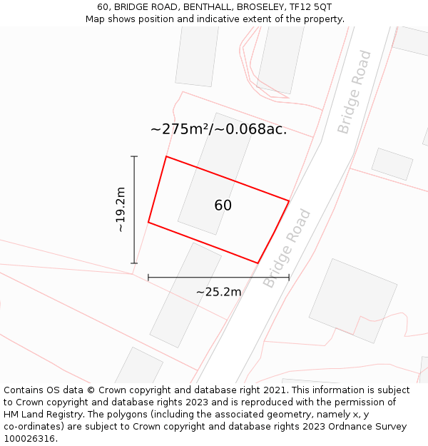 60, BRIDGE ROAD, BENTHALL, BROSELEY, TF12 5QT: Plot and title map