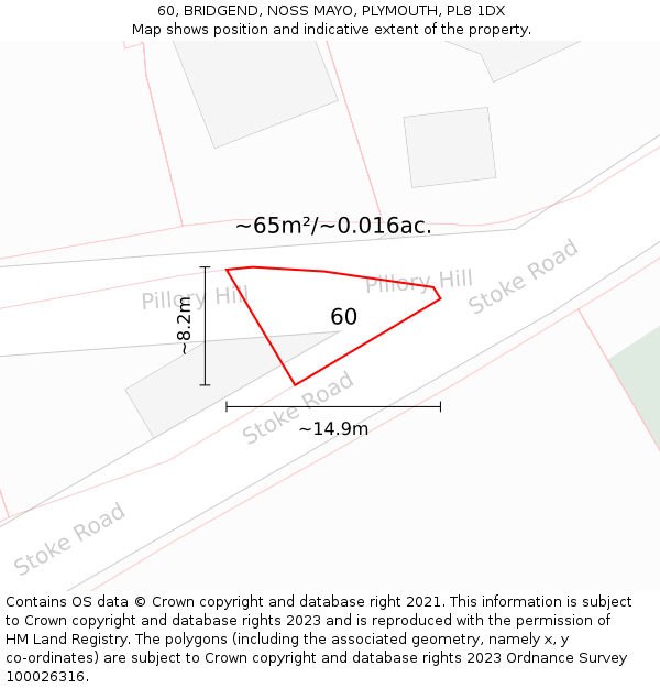 60, BRIDGEND, NOSS MAYO, PLYMOUTH, PL8 1DX: Plot and title map